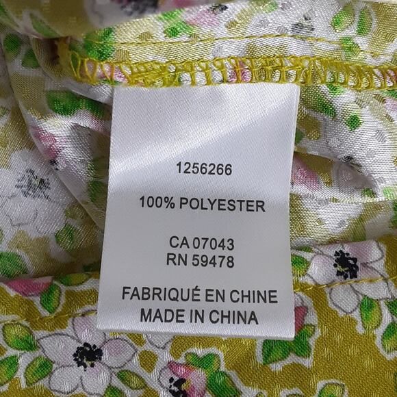 Cupcakes and Cashmere Lime Green Ditsy Floral Peasant Blouse Ruffle Collar Sz S - Picture 7 of 11